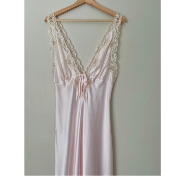 SOLD// Vintage Christian Dior Baby Pink Satin Lingerie Maxi Slip Dress - Picture 2 of 15
